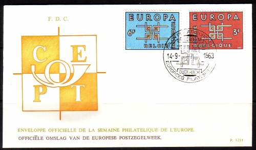 BELGIEN MI-NR. 1320-1321 FDC CEPT 1963 STEMPEL SALON