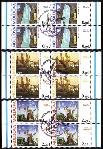 MOLDAWIEN MI-NR. 164-166 GESTEMPELT(USED) 4er BLOCK EUROPA 1995 FRIEDEN und FREIHEIT GEMÄLDE
