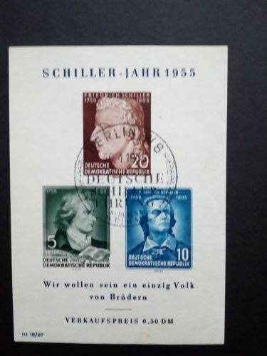 DDR BLOCK 12 GESTEMPELT(USED) SCHILLER JAHR 1955 STEMPEL BERLIN
