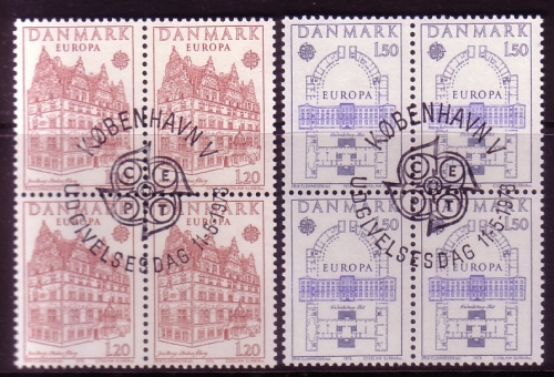 DÄNEMARK MI-NR. 662-663 GESTEMPELT(USED) 4er BLOCK EUROPA 1978 BAUDENKMÄLER SCHLOSS FREDERIKSBERG