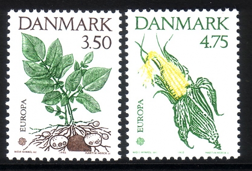 DÄNEMARK MI-NR. 1025-1026 POSTFRISCH(MINT) EUROPA 1992 ENTDECKUNG AMERIKAS KARTOFFELPFLANZE MAISKOLBEN
