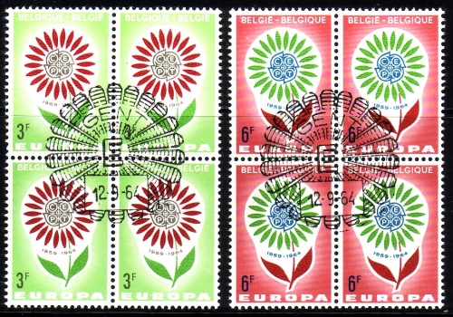 BELGIEN MI-NR. 1358-1359 GESTEMPELT(USED) 4er BLOCK EUROPA 1964
