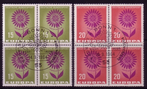 DEUTSCHLAND MI-NR. 445-446 GESTEMPELT(USED) 4er BLOCK EUROPA 1964 STILISIERTE BLUME