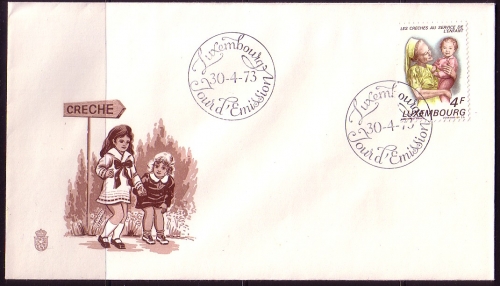 LUXEMBOURG MI-NR. 865 FDC 75 JAHRE KINDERKRIPPEN PFLEGERIN MIT KIND