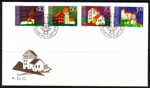 LIECHTENSTEIN MI-NR. 630-633 FDC MITLÄUFER 1975 DENKMALSCHUTZJAHR