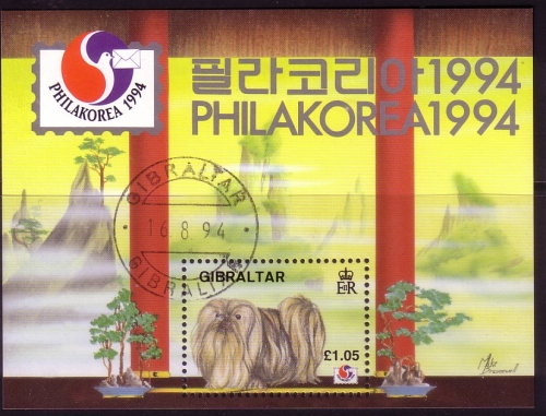 GIBRALTAR BLOCK 20 o PHILAKOREA ´94 - HUND PEKINESE