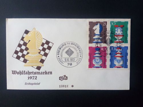 DEUTSCHLAND MI-NR. 742-745 FDC(FIDACOS) WOHLFAHRT 1972 SCHACHFIGUREN STEMPEL FREIBURG