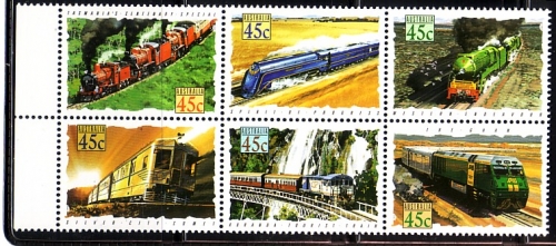 AUSTRALIEN MI-NR. 1348-1353 POSTFRISCH(MINT) ZUSAMMENDRUCK BERÜHMTE ZÜGE 1993