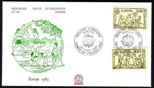 ANDORRA FRANZÖSISCH MI-NR. 399-400 FDC EUROPA 1989 - KINDERSPIELE