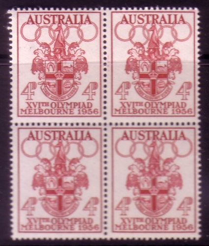 AUSTRALIEN MI-NR. 266 POSTFRISCH(MINT) 4er BLOCK OLYMPISCHE SPIELE MELBOURNE 1956 STADTWAPPEN