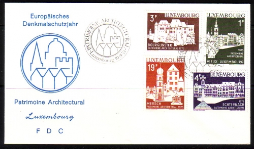 LUXEMBOURG MI-NR. 900-903 FDC MITLÄUFER 1975 DENKMALSCHUTZJAHR BURG