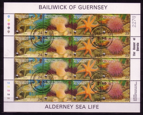 ALDERNEY MI-NR. 61-64 GESTEMPELT(USED) KLEINBOGEN NATURSCHUTZ WWF LANGUSTE SEENELKE SEESTERN SEEIGEL