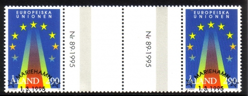 ALAND MI-NR. 99 o ZWISCHENSTEGPAAR MIT NUMMER MITLÄUFER 1995 BEITRITT ZUR EU