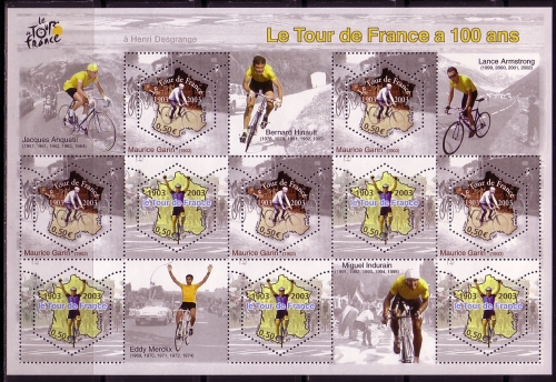 FRANKREICH MI-NR. 3724-3725 POSTFRISCH(MINT) KLEINBOGEN 100 JAHRE TOUR DE FRANCE 2003