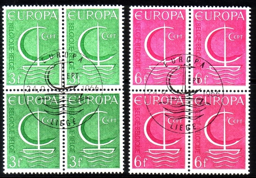 BELGIEN MI-NR. 1446-1447 GESTEMPELT(USED) 4er BLOCK EUROPA 1966 SEGEL