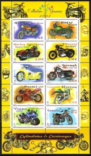 FRANKREICH MI-NR. 3645-3654 POSTFRISCH(MINT) KLEINBOGEN MOTORRÄDER 2002 HARLEY BMW HONDA TRIUMPH