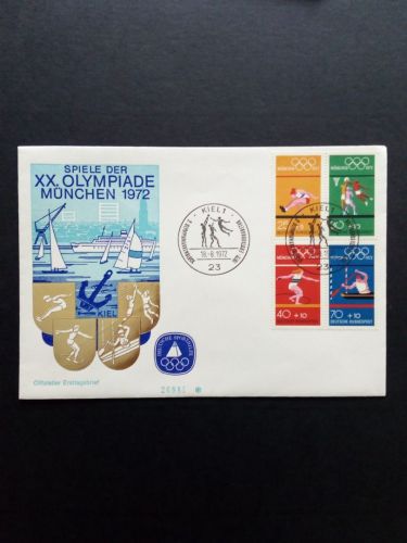 DEUTSCHLAND MI-NR. 734-737 FDC OLYMPISCHE SPIELE 1972 MÜNCHEN STEMPEL KIEL BASKETBALL KANU WEITSPRUNG