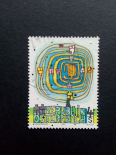 ÖSTERREICH MI-NR. 1505 GESTEMPELT(USED) HUNDERTWASSER 1975 MODERNE KUNST DER SPIRALBAUM