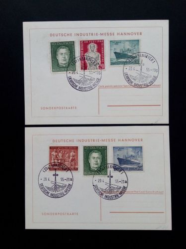 BERLIN MI-NR. 119, 125-127 GESTEMPELT(USED) AUF SONDERKARTEN INDUSTRIE-MESSE HANNOVER 1955