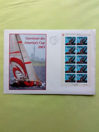 SCHWEIZ MI-NR. 1831 FDC KLEINBOGEN SEGELREGATTA AMERICA`S CUP 2003