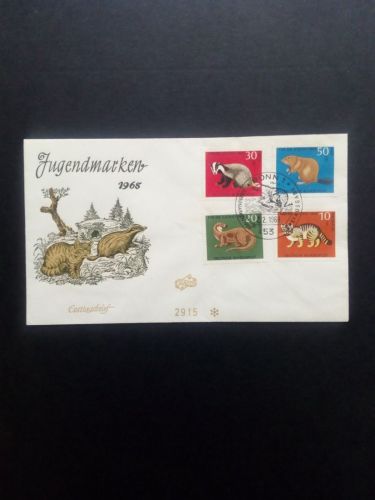 DEUTSCHLAND MI-NR. 549-552 FDC(FIDACOS) JUGEND 1968 SELTENE TIER WILDKATZE BIBER
