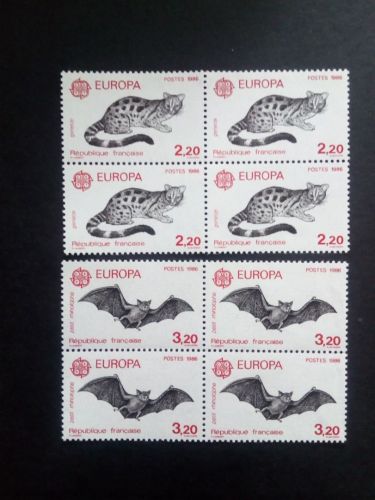 FRANKREICH MI-NR. 2546-2547 POSTFRISCH(MINT) 4er-BLOCK EUROPA 1986 NATUR- und UMWELTSCHUTZ KATZE FLEDERMAUS