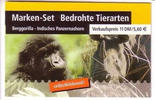 DEUTSCHLAND MH 44 GESTEMPELT(USED) selbstklebend BEDROHTE TIERARTEN 2001 BERGGORILLA NASHORN