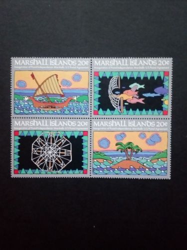 MARSHALL-INSELN MI-NR. 1-4 POSTFRISCH(MINT) 4er BLOCK POSTALISCHE UNABHÄNGIGKEIT 1984 BOOT FISCHE