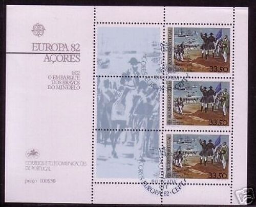 AZOREN BLOCK 3 GESTEMPELT(USED) EUROPA 1982 HISTORISCHE EREIGNISSE SCHIFFE