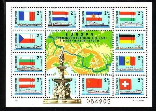 UNGARN BLOCK 128 A POSTFRISCH(MINT) MITLÄUFER 1977 EUROPÄISCHE DONAUKOMMISSION FLAGGEN SCHIFFE