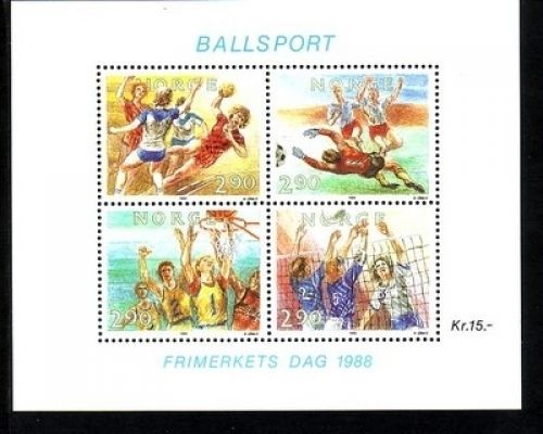 NORWEGEN BLOCK 10 POSTFRISCH(MINT) TAG DER BRIEFMARKE 1988 BALLSPORT FUSSBALL HANDBALL VOLLEYBALL BASKETBALL