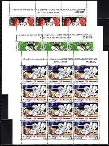SPANIEN MI-NR. 2933-2935 POSTFRISCH(MINT) KLEINBOGENSATZ OLYMPIADE BARCELONA 1992 HOCKEY JUDO