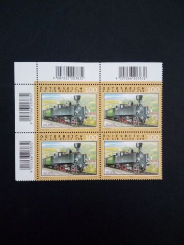 ÖSTERREICH MI-NR. 2893 POSTFRISCH(MINT) 4er BLOCK EISENBAHNEN (XIV) 100 JAHRE WECHSELBAHN ASPANG-MARKT