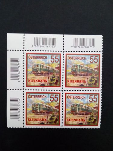 ÖSTERREICH MI-NR. 2855 POSTFRISCH(MINT) 4er BLOCK KLEINBAHN SCHNELLZUG DAMPFLOKOMOTIVE