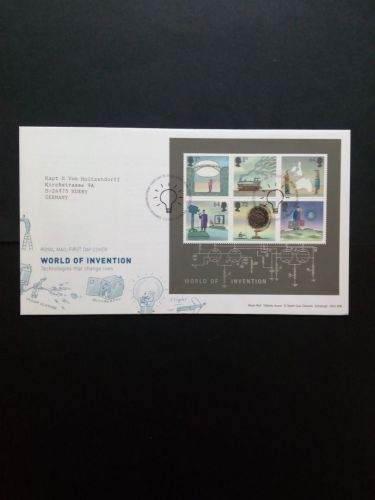 GROSSBRITANNIEN BLOCK 35 FDC ERFINDUNGEN 2007 EISENBAHN BRÜCKE TELEFON FERNSEHEN