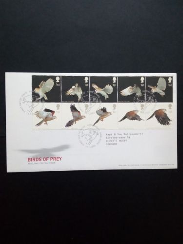 GROSSBRITANNIEN MI-NR. 2070-2079FDC RAUBVÖGEL 2003 SCHLEIEREULE TURMFALKE