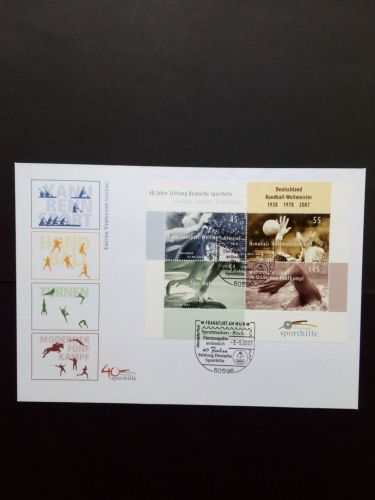 DEUTSCHLAND BLOCK 70 FDC DEUTSCHE SPORTHILFE HANDBALL TURNEN SCHWIMMEN KANU