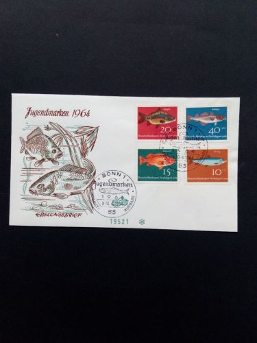 DEUTSCHLAND MI-NR. 412-415 FDC(FIDACOS) JUGEND 1964 FISCHE HERING KABELJAU ROTBARSCH