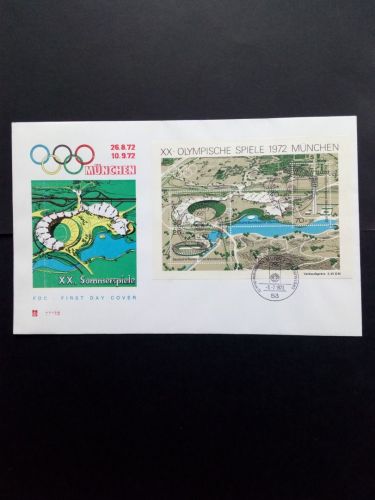 DEUTSCHLAND BLOCK 7 FDC OLYMPIASTADION SOMMEROLYMPIADE MÜNCHEN 1972 STEMPEL BONN