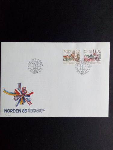 SCHWEDEN MI-NR. 1395-1396 FDC NORDEN 1986 PARTNERSTÄDTE IN SKANDINAVIEN
