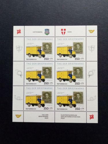 ÖSTERREICH MI-NR. 3674 POSTFRISCH(MINT) KLEINBOGEN TAG DER BRIEFMARKE 2022 POSTWAGEN