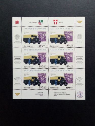 ÖSTERREICH MI-NR. 3721 POSTFRISCH(MINT) KLEINBOGEN TAG DER BRIEFMARKE 2023 POSTWAGEN