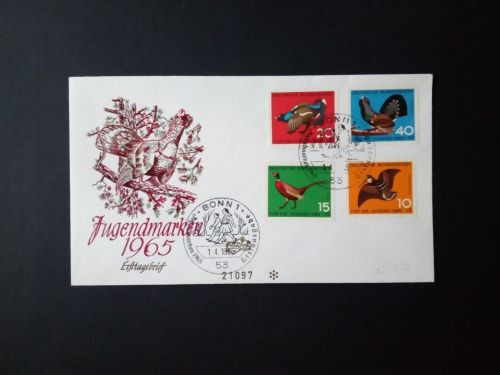 DEUTSCHLAND MI-NR. 464-467 FDC(FIDACOS) JUGEND 1965 JAGDBARES FEDERWILD