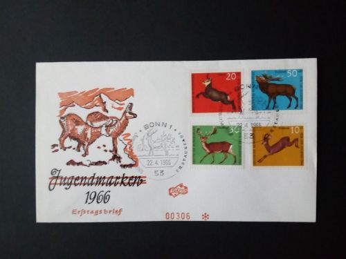 DEUTSCHLAND MI-NR. 511-514 FDC(FIDACOS) JUGEND 1966 HOCHWILD HIRSCH REH GÄMSE