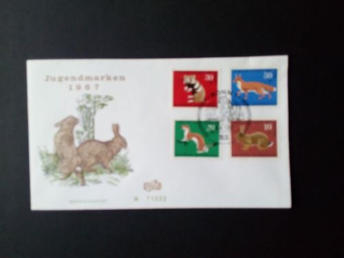 DEUTSCHLAND MI-NR. 529-532 FDC(FIDACOS) JUGEND 1967 PELZTIERE FUCHS KANINCHEN HERMELIN HAMSTER