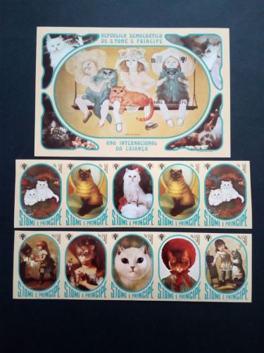 SAO TOMÉ E PRINCIPE MI-NR. 730-736 B + BLOCK 77 B POSTFRISCH(MINT) JAHR DES KINDES 1979 KATZEN