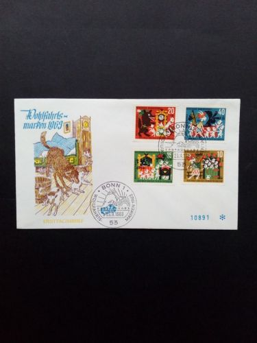 DEUTSCHLAND MI-NR. 408-411 FDC(FIDACOS) WOHLFAHRT 1963 GRIMMS MÄRCHEN V DER WOLF UND DIE 7 GEISSLEIN