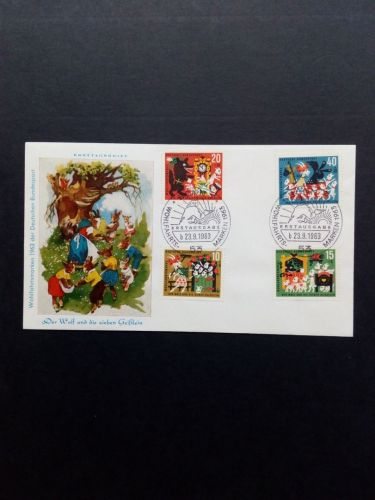 DEUTSCHLAND MI-NR. 408-411 FDC WOHLFAHRT 1963 GRIMMS MÄRCHEN V DER WOLF UND DIE 7 GEISSLEIN