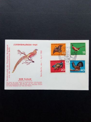 DEUTSCHLAND MI-NR. 464-467 FDC JUGEND 1965 JAGDBARES FEDERWILD