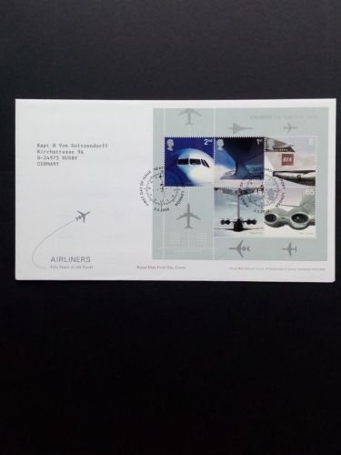 GROSSBRITANNIEN BLOCK 13 FDC DÜSENVERKEKRSFLUGZEUGE 2002